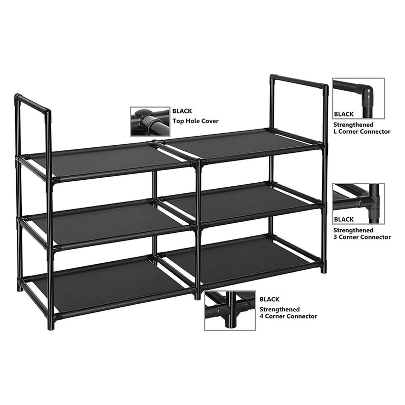 3Tier Wide Metal Shoe Rack Organizer With Dustproof Fabric Shelves For Closet Entryway Dorm Small 4