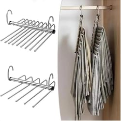 foldable stainless steel pants hanger space-saving trouser rack with anti-slip clips for closet wardrobe storage