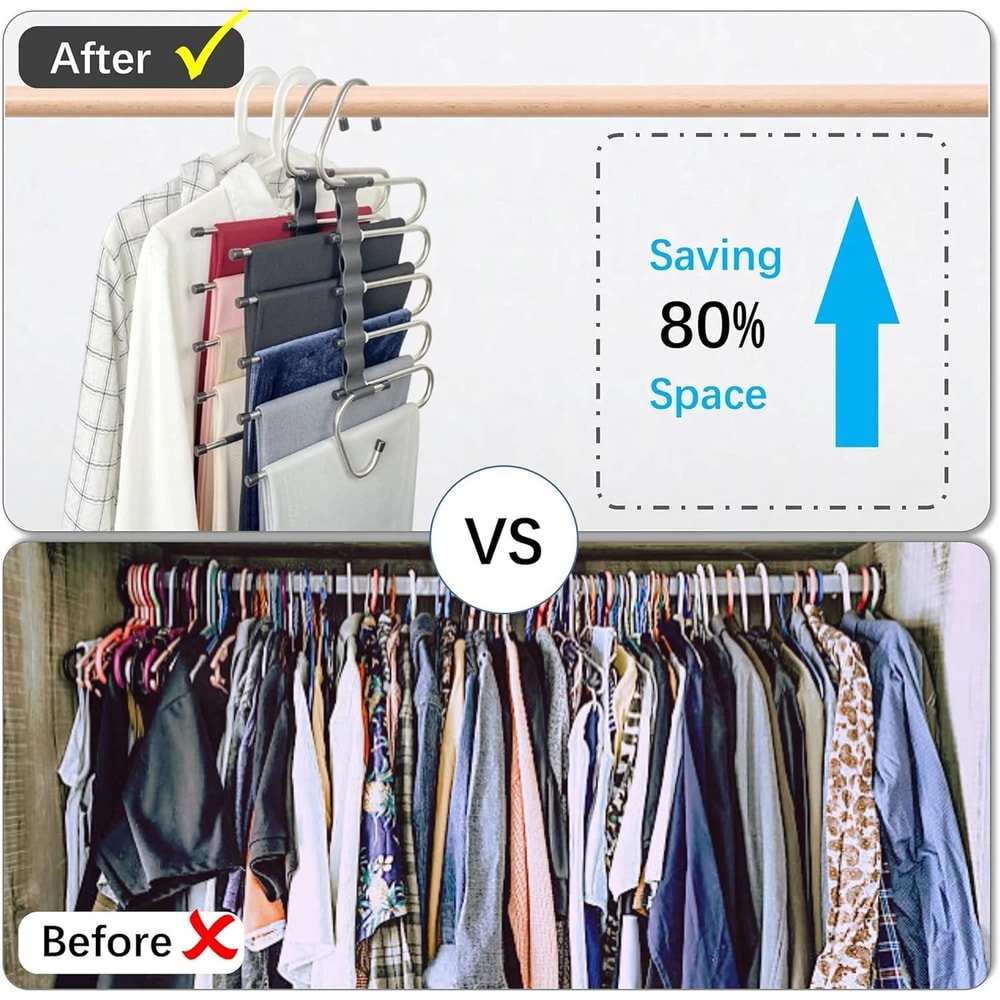 Foldable Stainless Steel Pants Hanger SpaceSaving Trouser Rack With AntiSlip Clips For Closet Wardr 3