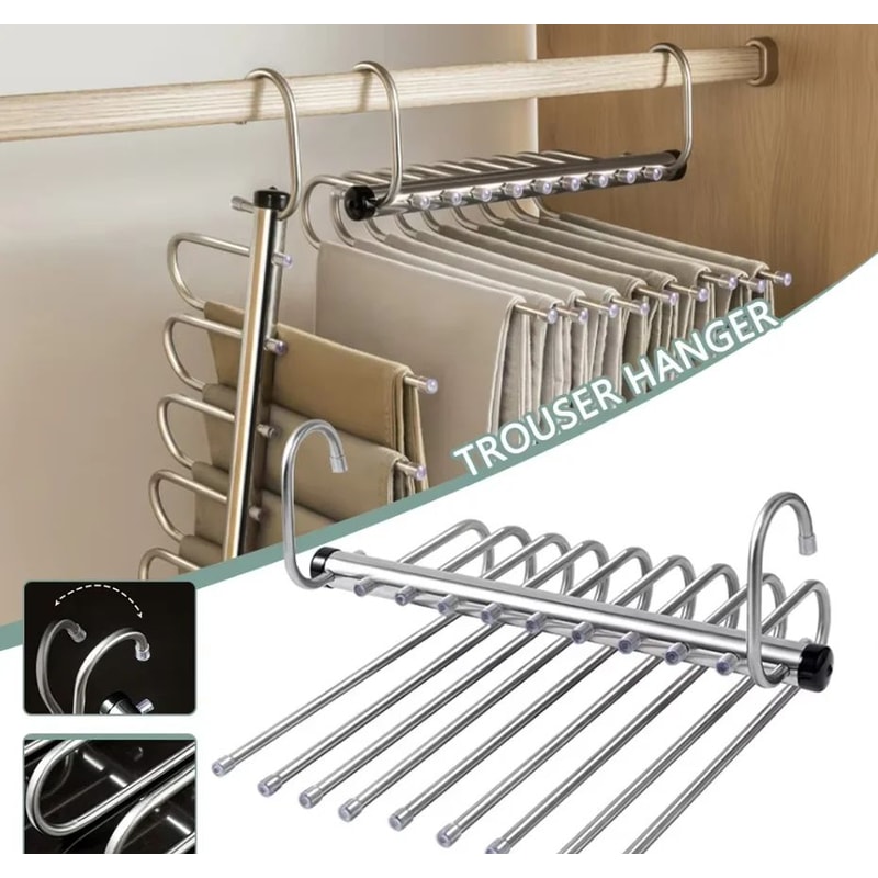 Foldable Stainless Steel Pants Hanger SpaceSaving Trouser Rack With AntiSlip Clips For Closet Wardr 5