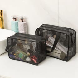 large mesh bath organizer bag waterproof quick-dry toiletry storage with drainage for travel, gym, hotel & outdoor use