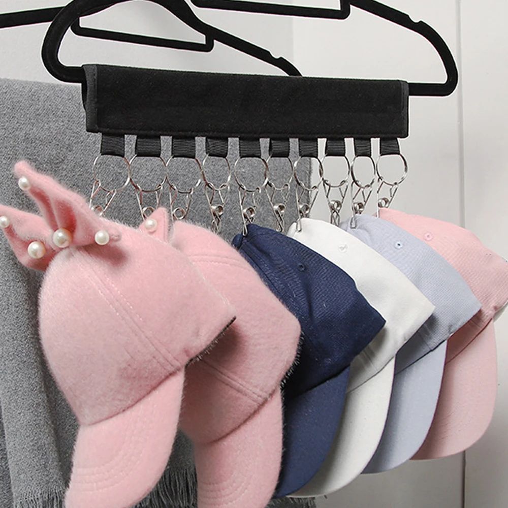 8Clip Hat Organizer Hanging Strap With Velcro Stainless Steel Clips NoDrill Vertical Storage For C 2