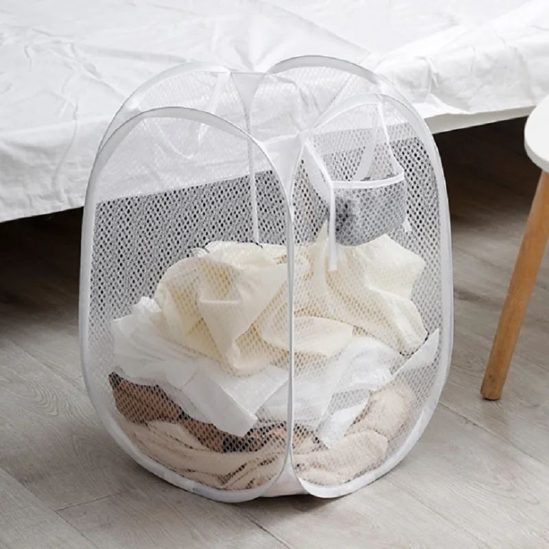 Foldable Mesh Laundry Basket With Handles Portable Breathable Dirty Clothes Hamper For Bedroom Bat 0