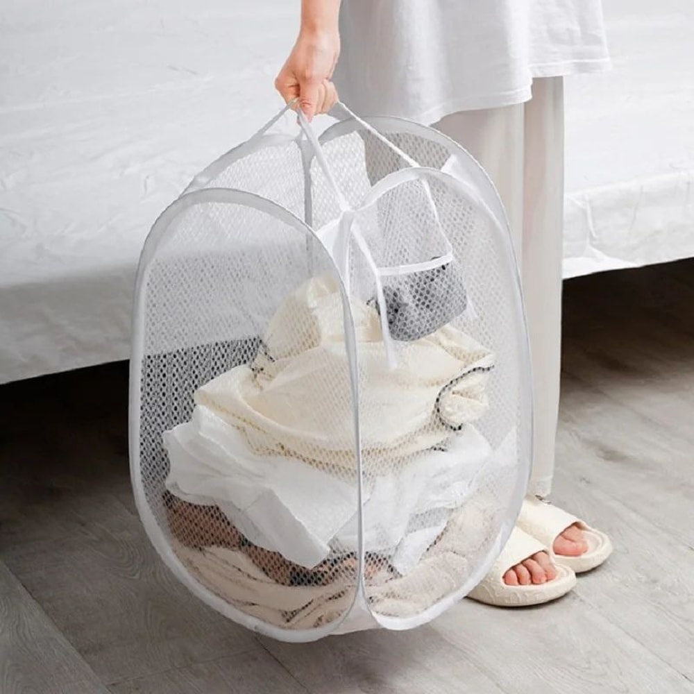 Foldable Mesh Laundry Basket With Handles Portable Breathable Dirty Clothes Hamper For Bedroom Bat 1