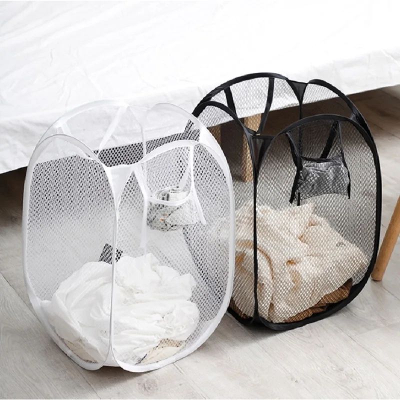 Foldable Mesh Laundry Basket With Handles Portable Breathable Dirty Clothes Hamper For Bedroom Bat 2