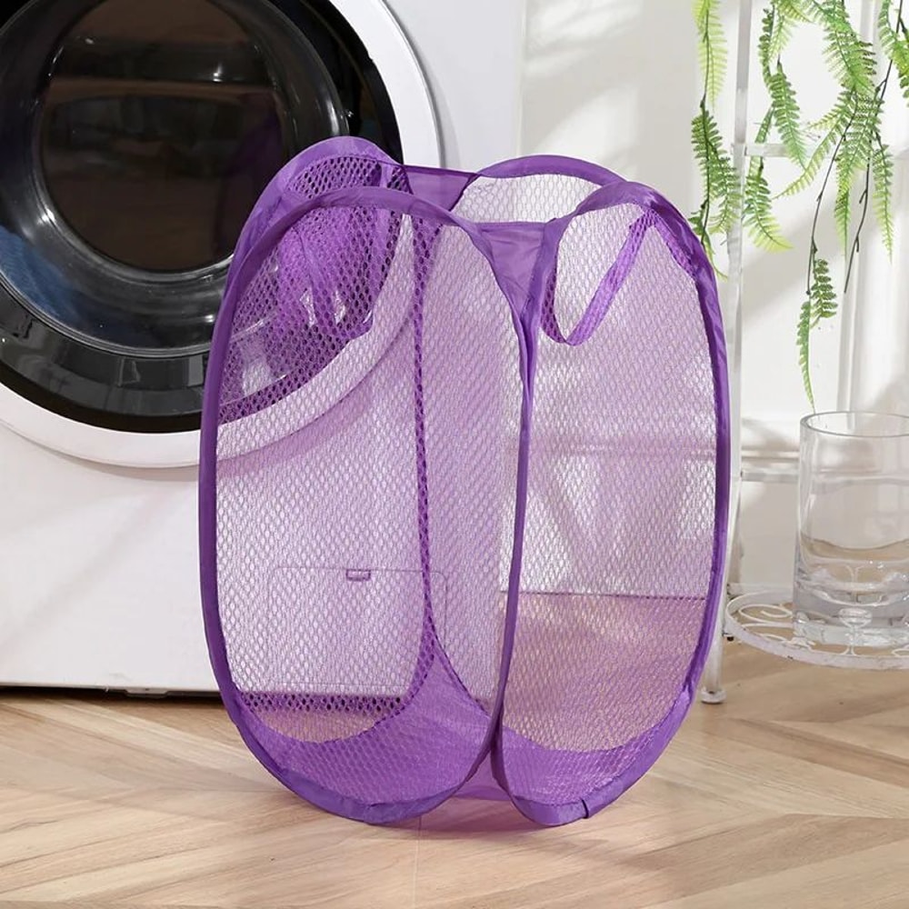 Foldable Mesh Laundry Basket With Handles Portable Breathable Dirty Clothes Hamper For Bedroom Bat 8