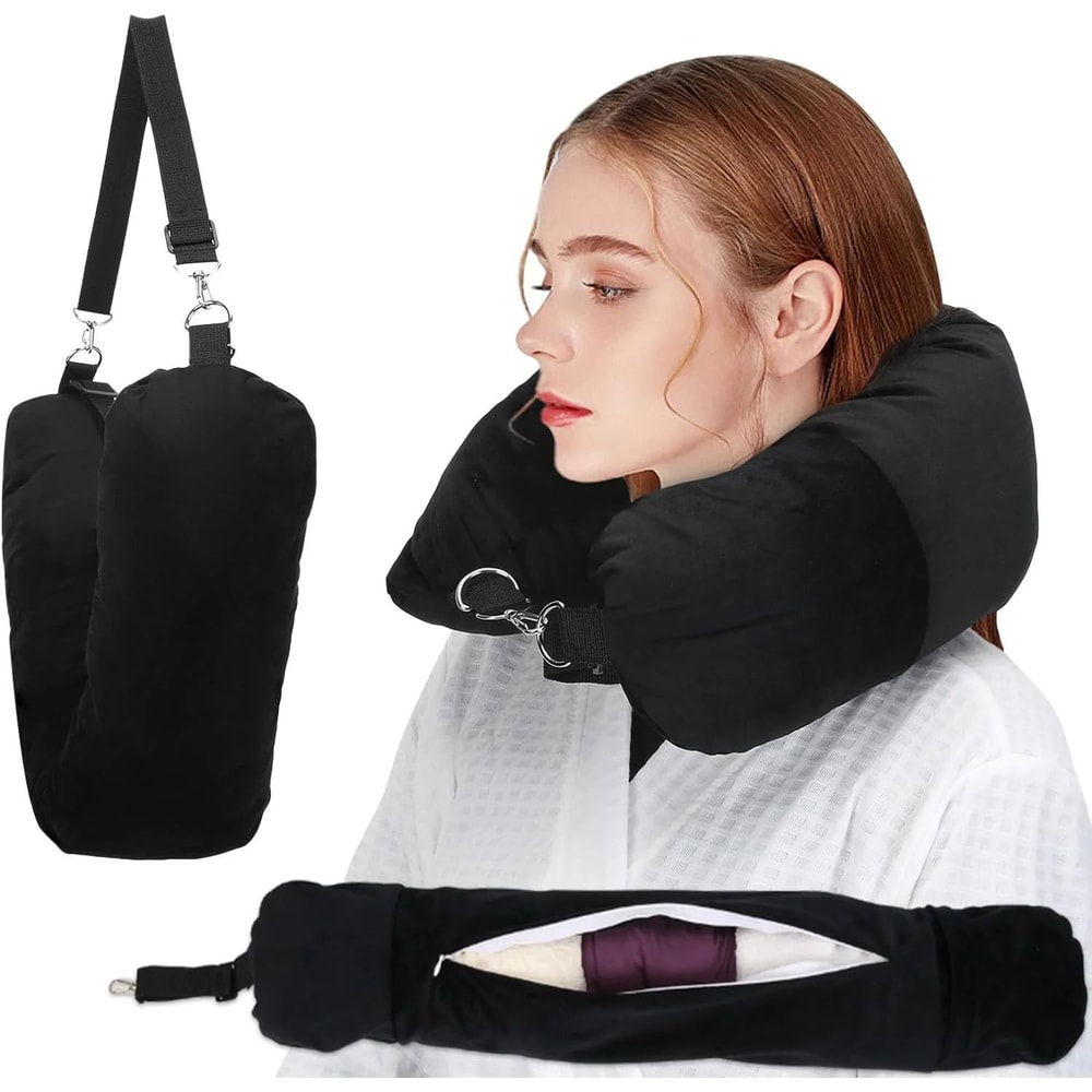 Refillable Travel Neck Pillowcase Storage Bag Adjustable UShaped Cervical Support For Airplane Car 3