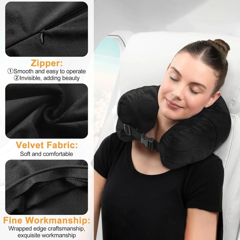 Refillable Travel Neck Pillowcase Storage Bag Adjustable UShaped Cervical Support For Airplane Car 4