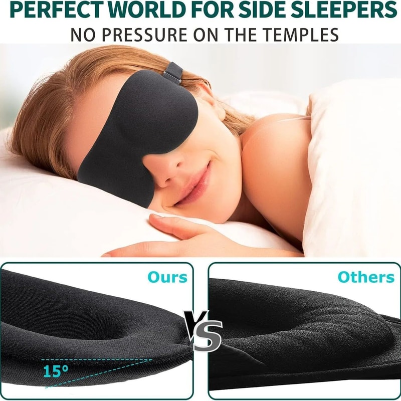 3D Memory Foam Sleep Mask Light Blocking Eye Shade Soft Padded Blindfold For Deep Sleep Travel Naps 2