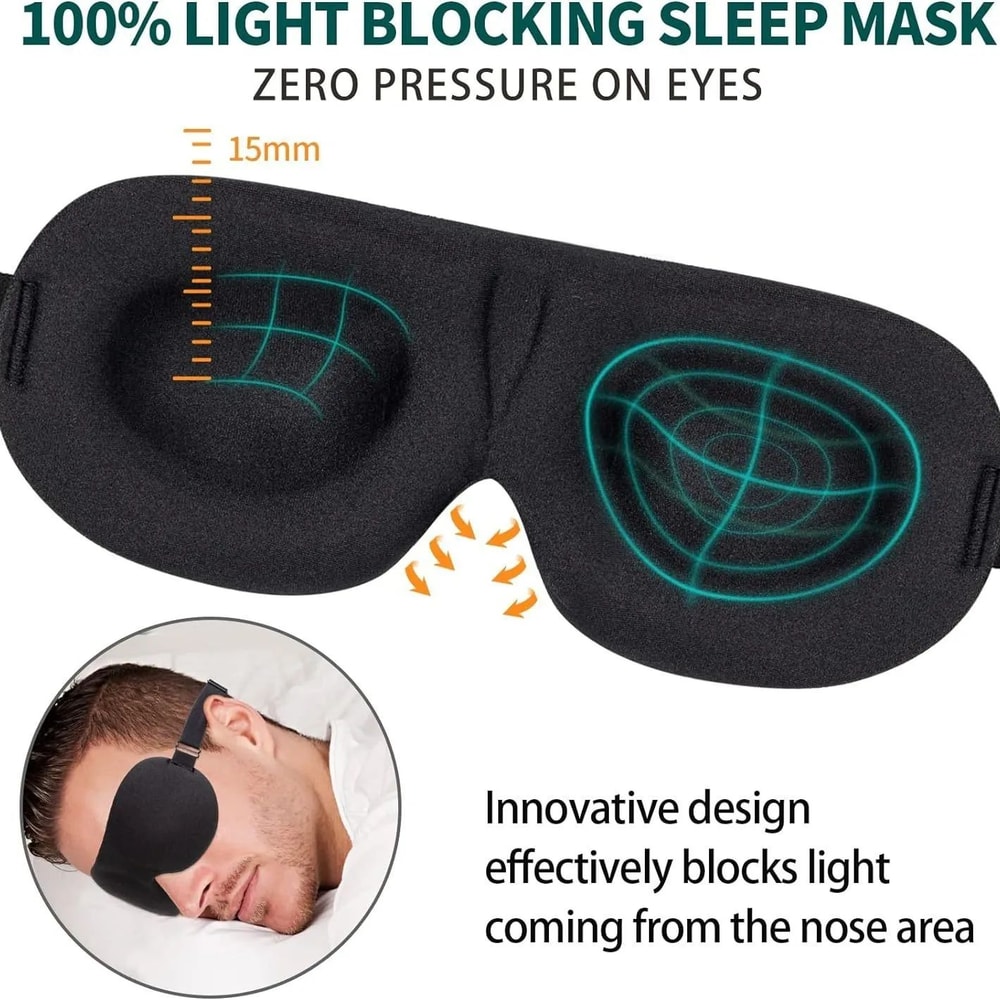 3D Memory Foam Sleep Mask Light Blocking Eye Shade Soft Padded Blindfold For Deep Sleep Travel Naps 3