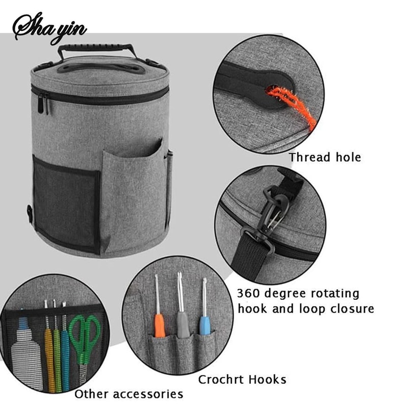 Round Yarn Storage Bag Large Capacity Knitting Organizer Tote For Crochet Needles DIY Craft Supplie 0