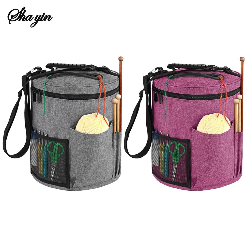 Round Yarn Storage Bag Large Capacity Knitting Organizer Tote For Crochet Needles DIY Craft Supplie 1