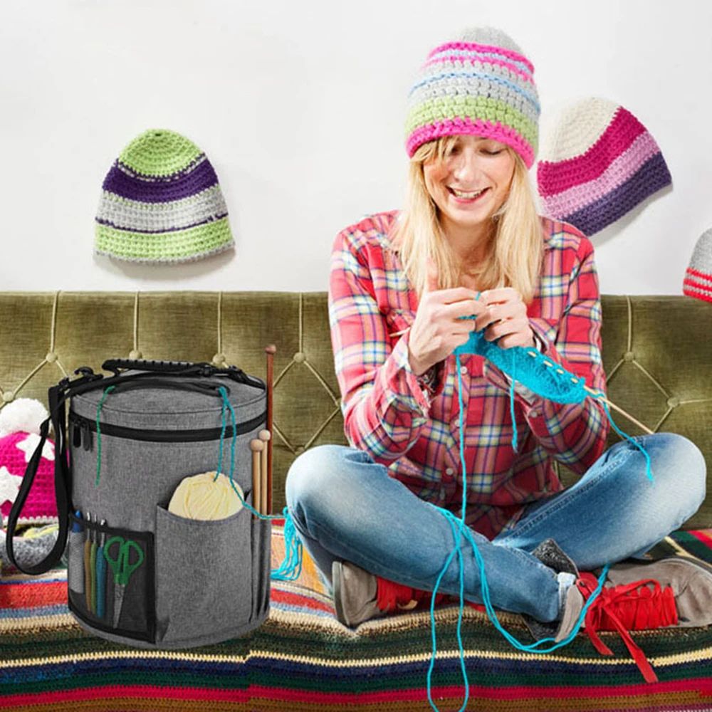 Round Yarn Storage Bag Large Capacity Knitting Organizer Tote For Crochet Needles DIY Craft Supplie 2