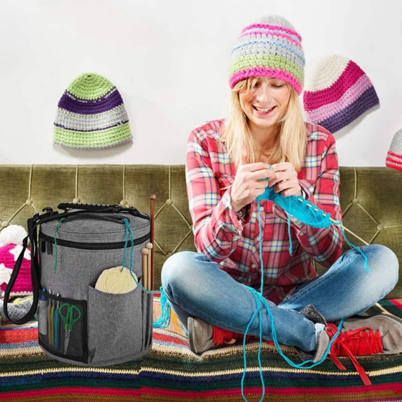 Round Yarn Storage Bag Large Capacity Knitting Organizer Tote For Crochet Needles DIY Craft Supplie 2