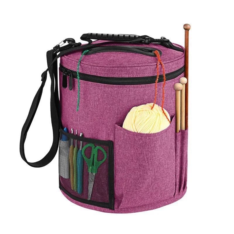 Round Yarn Storage Bag Large Capacity Knitting Organizer Tote For Crochet Needles DIY Craft Supplie 8