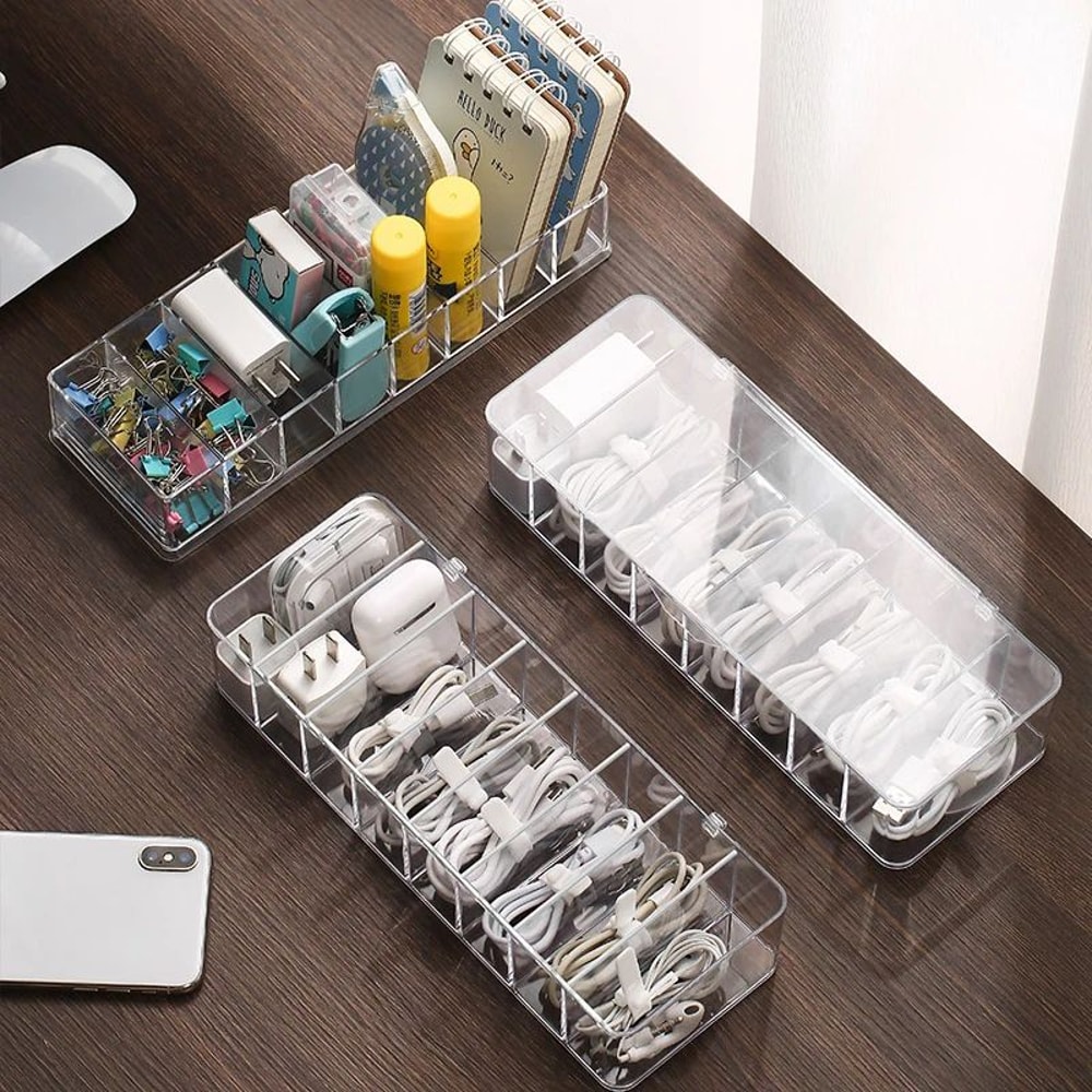 Dustproof Cable Management Box Desktop Cord Organizer For Power Strip Hub Chargers Phone Cables Wit 2