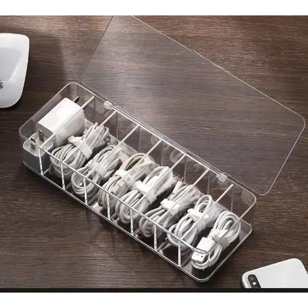Dustproof Cable Management Box Desktop Cord Organizer For Power Strip Hub Chargers Phone Cables Wit 6