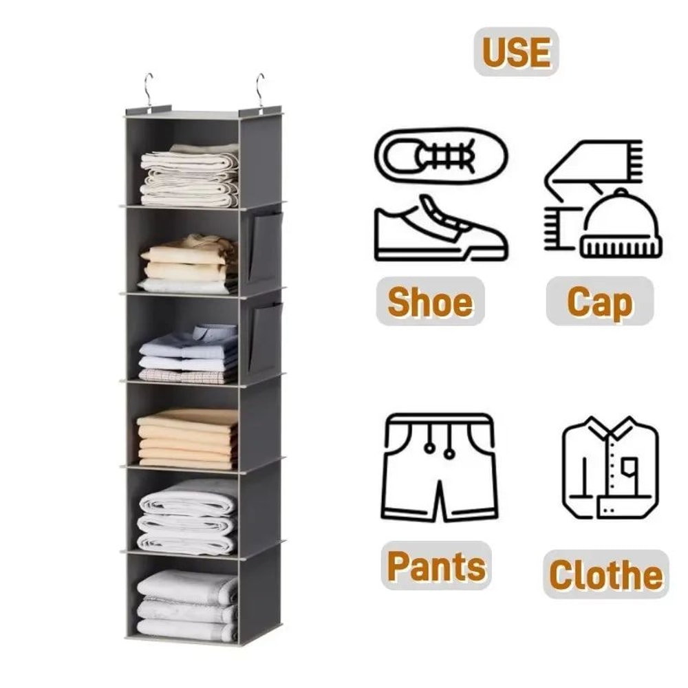Foldable 6Shelf Hanging Closet Organizer Storage With 2 Hooks For Shoes Caps Clothes Pants Space Sa 0
