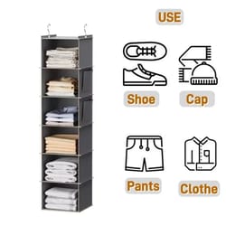foldable 6-shelf hanging closet organizer storage with 2 hooks for shoes caps clothes pants space saving wardrobe