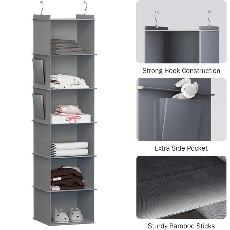 Foldable 6Shelf Hanging Closet Organizer Storage With 2 Hooks For Shoes Caps Clothes Pants Space Sa 5