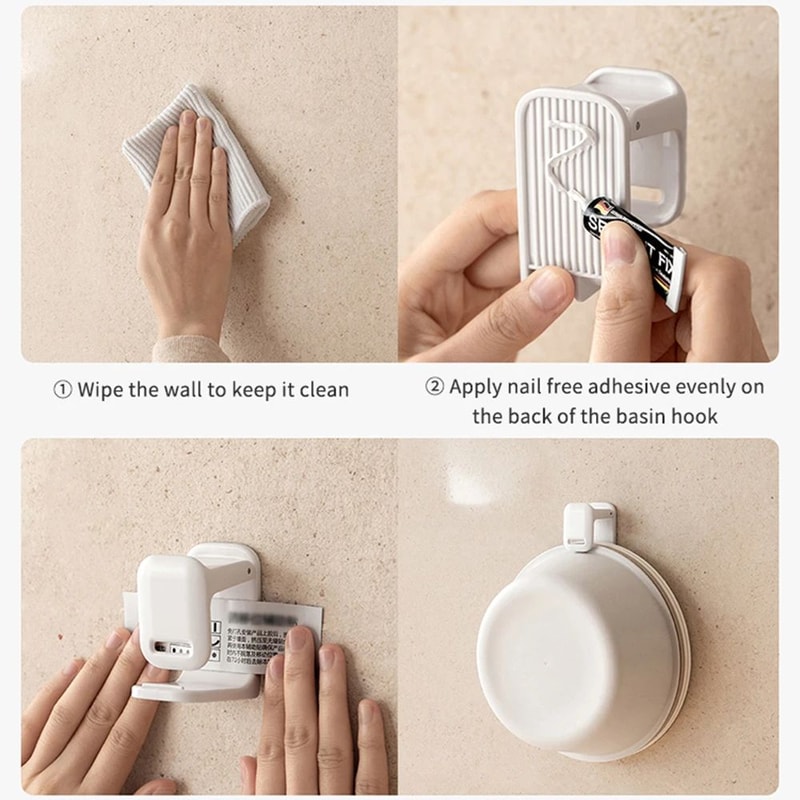 NoDrill Adjustable Basin Hook Wall Mounted ABS Bathroom Storage Rack For Sink Toilet Bathtub Towel 2