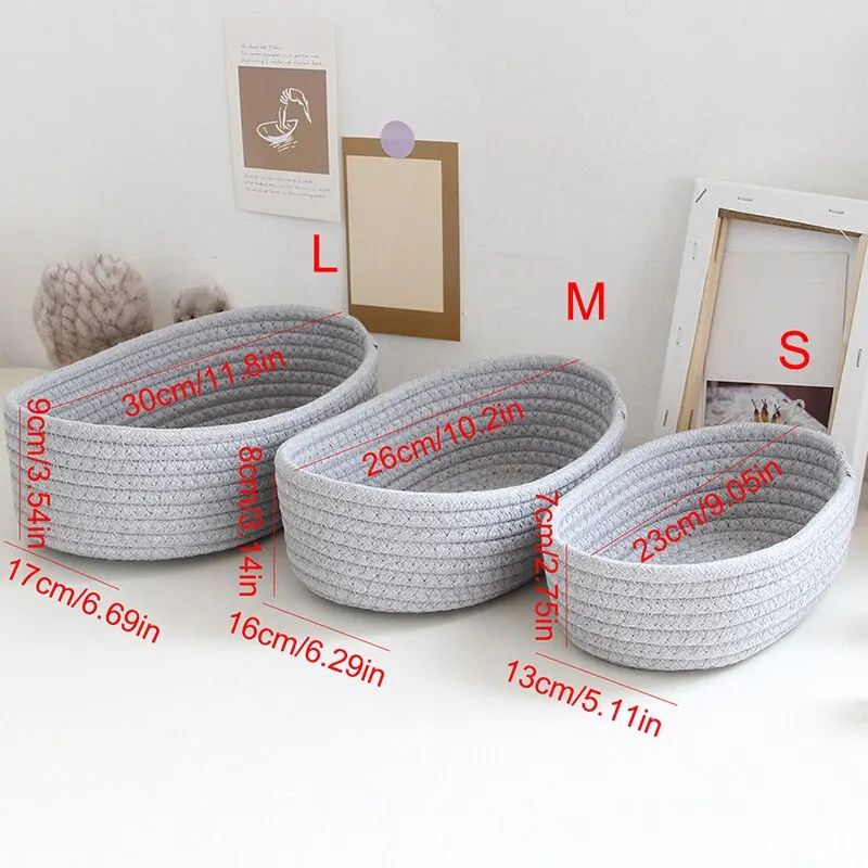 Hand Woven Cotton Rope Storage Basket Boat Shaped Organizer Bin For Toys Cosmetics Office Supplies 6
