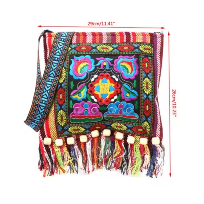 Retro Ethnic Embroidered Crossbody Bag Vintage Beaded Tassel Shoulder Purse For Women Handmade Wove 5