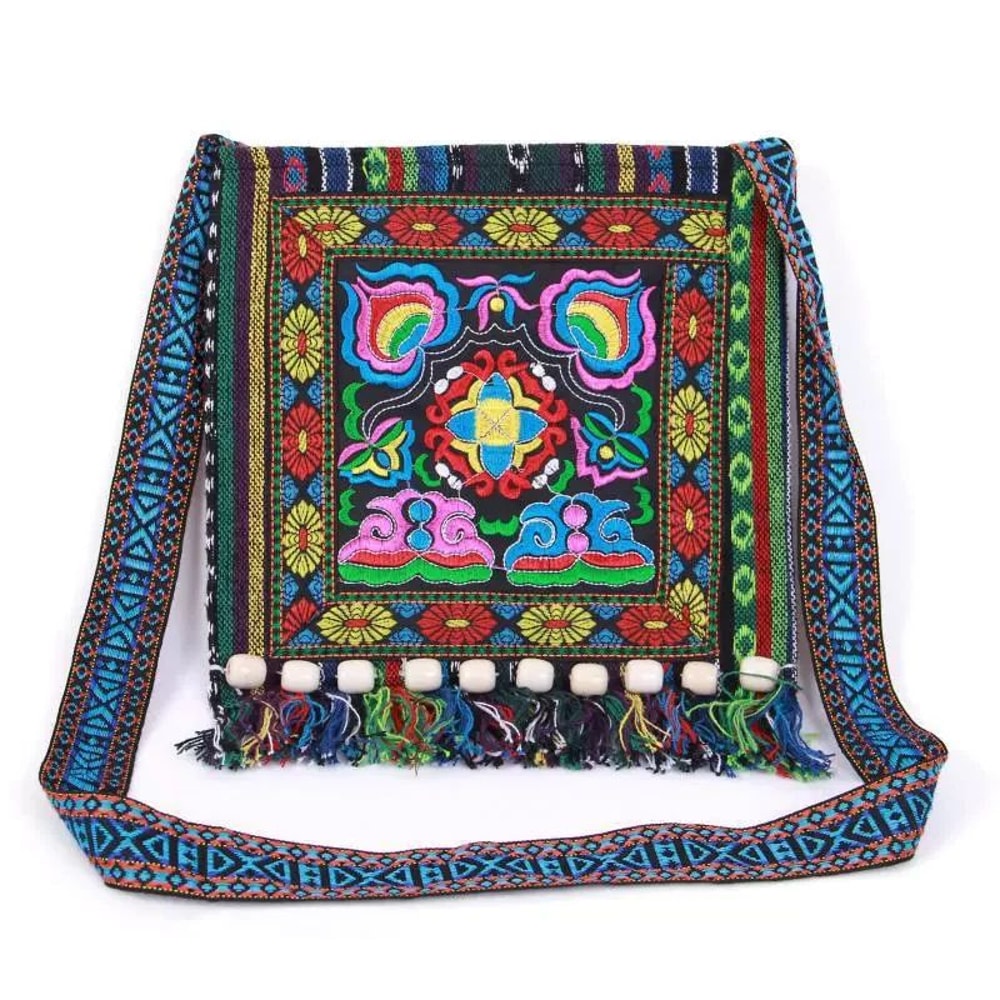 Retro Ethnic Embroidered Crossbody Bag Vintage Beaded Tassel Shoulder Purse For Women Handmade Wove 6