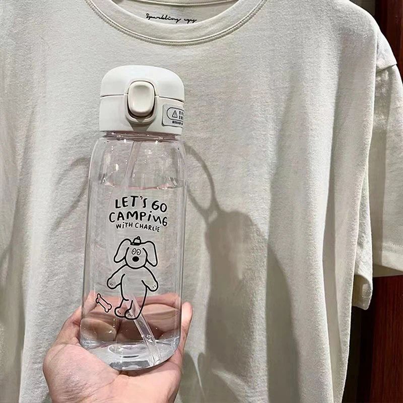 Large 20oz Kids Water Bottle With Straw Lock Buckle Leakproof DropResistant Cartoon Portable Plas 3