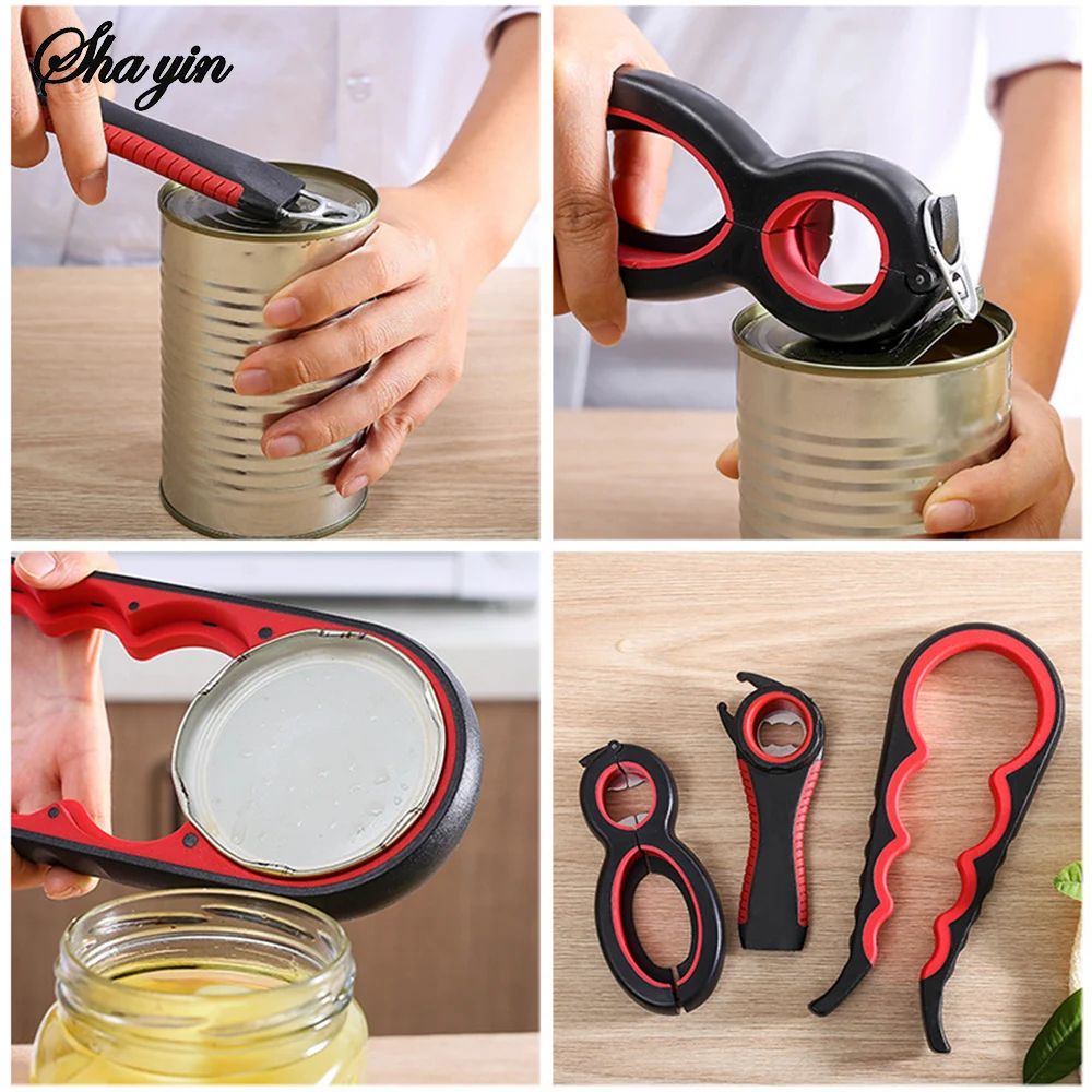 6in1 Jar Opener 4in1 Bottle Opener Set NonSlip Lid Gripper Kitchen Tool For Seniors Arthritis We 1