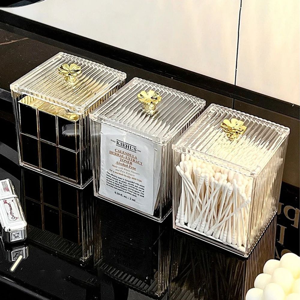 Acrylic Transparent Makeup Storage Box Dustproof Cotton Swab Holder Organizer For Lipstick Cosmeti 2