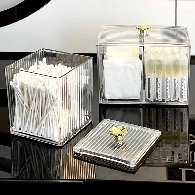 Acrylic Transparent Makeup Storage Box Dustproof Cotton Swab Holder Organizer For Lipstick Cosmeti 3