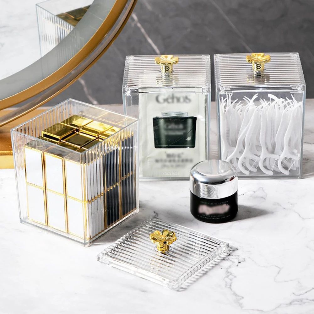 Acrylic Transparent Makeup Storage Box Dustproof Cotton Swab Holder Organizer For Lipstick Cosmeti 4