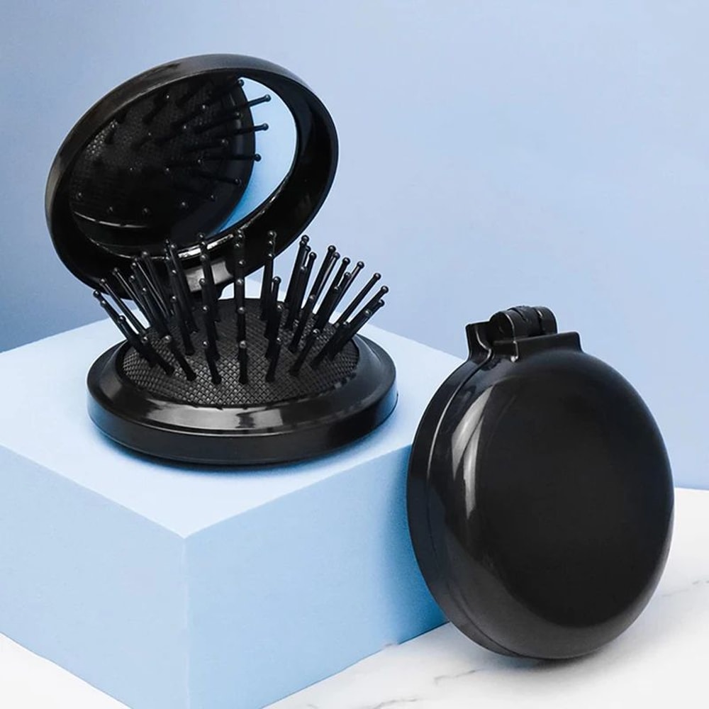 Portable Folding Pocket Hair Brush With Mirror Air Cushion Massage Comb Travel Compact Flip Stylin 1