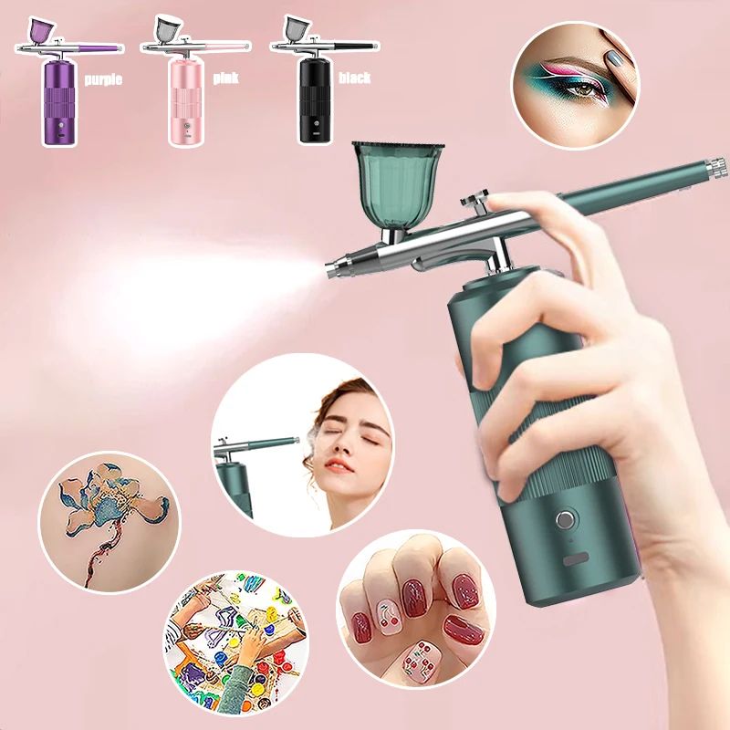 USB Rechargeable Nano Oxygen Spray Gun High Pressure MultiFunction Airbrush For Tattoos Nails Cake 2