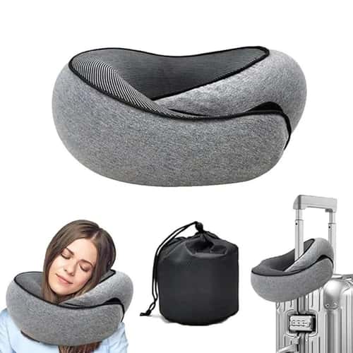 Memory Foam Travel Neck Pillow for Airplane & Camping – U-Shaped Cervical Support Cushion with Carry Bag for Sleep