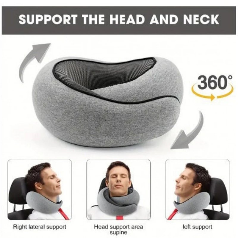 Memory Foam Travel Neck Pillow For Airplane Camping UShaped Cervical Support Cushion With Carry B 1