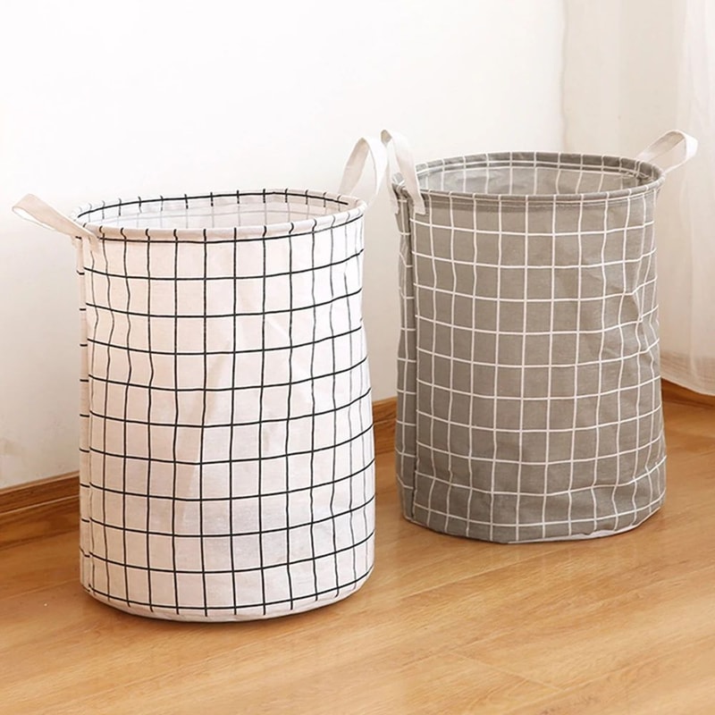 Large Foldable Cotton Linen Laundry Basket Waterproof Plaid Dirty Clothes Hamper Toy Storage Bin W 1