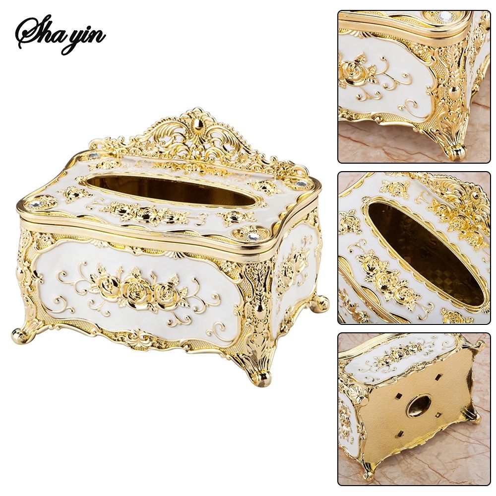 European Style Tissue Box Holder Luxury Desktop Napkin Extraction Storage Case For Hotel Restaurant 1