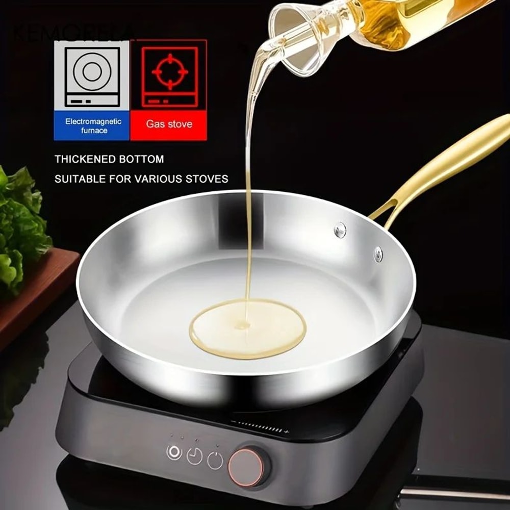 KEMORELA 3 Pcs 316 Stainless Steel Nonstick Frying Pan Set Gold Handle 5 Ply Wok Pans 2mm Thick Ind 1