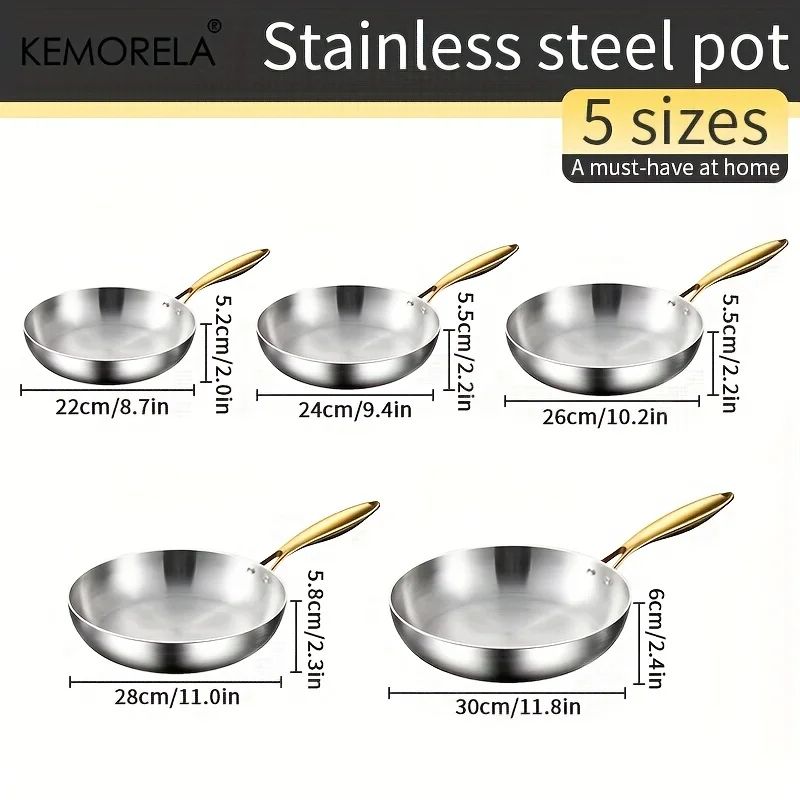 KEMORELA 3 Pcs 316 Stainless Steel Nonstick Frying Pan Set Gold Handle 5 Ply Wok Pans 2mm Thick Ind 5