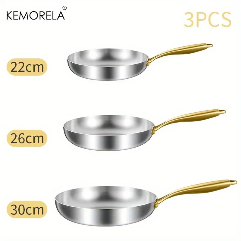 KEMORELA 3 Pcs 316 Stainless Steel Nonstick Frying Pan Set Gold Handle 5 Ply Wok Pans 2mm Thick Ind 7
