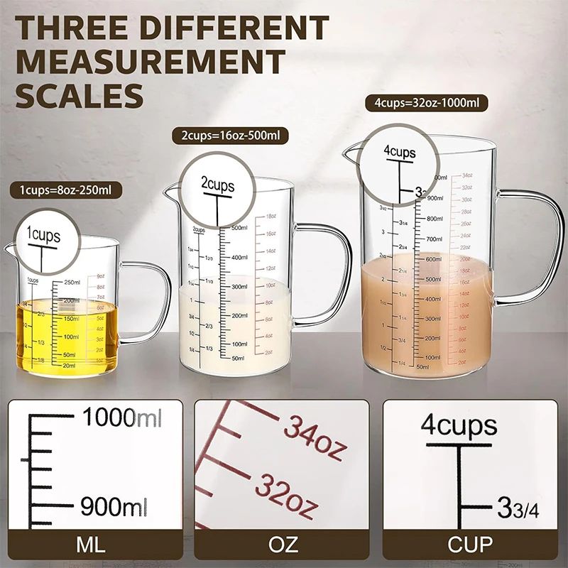 High Borosilicate Glass Measuring Cup Clear Scale Beaker With Handle V Spout Heat Resistant Kitchen 2