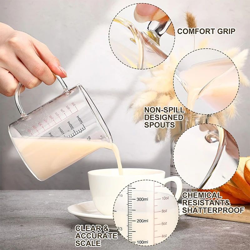 High Borosilicate Glass Measuring Cup Clear Scale Beaker With Handle V Spout Heat Resistant Kitchen 3