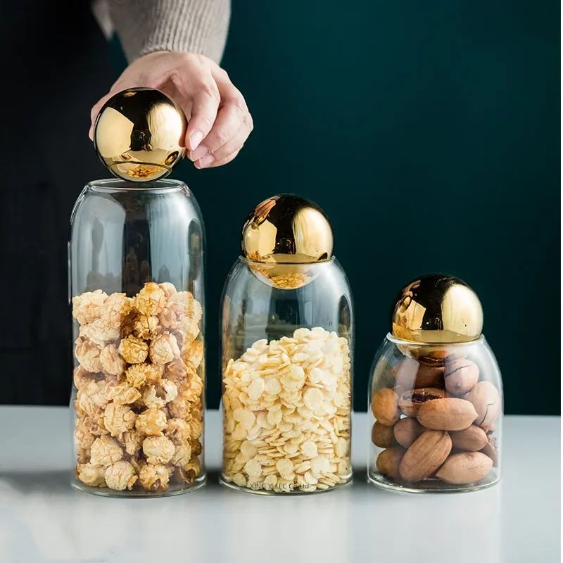 Golden Cork Lid Glass Storage Jar Airtight Kitchen Food Container For Coffee Beans Tea Snacks Home 1