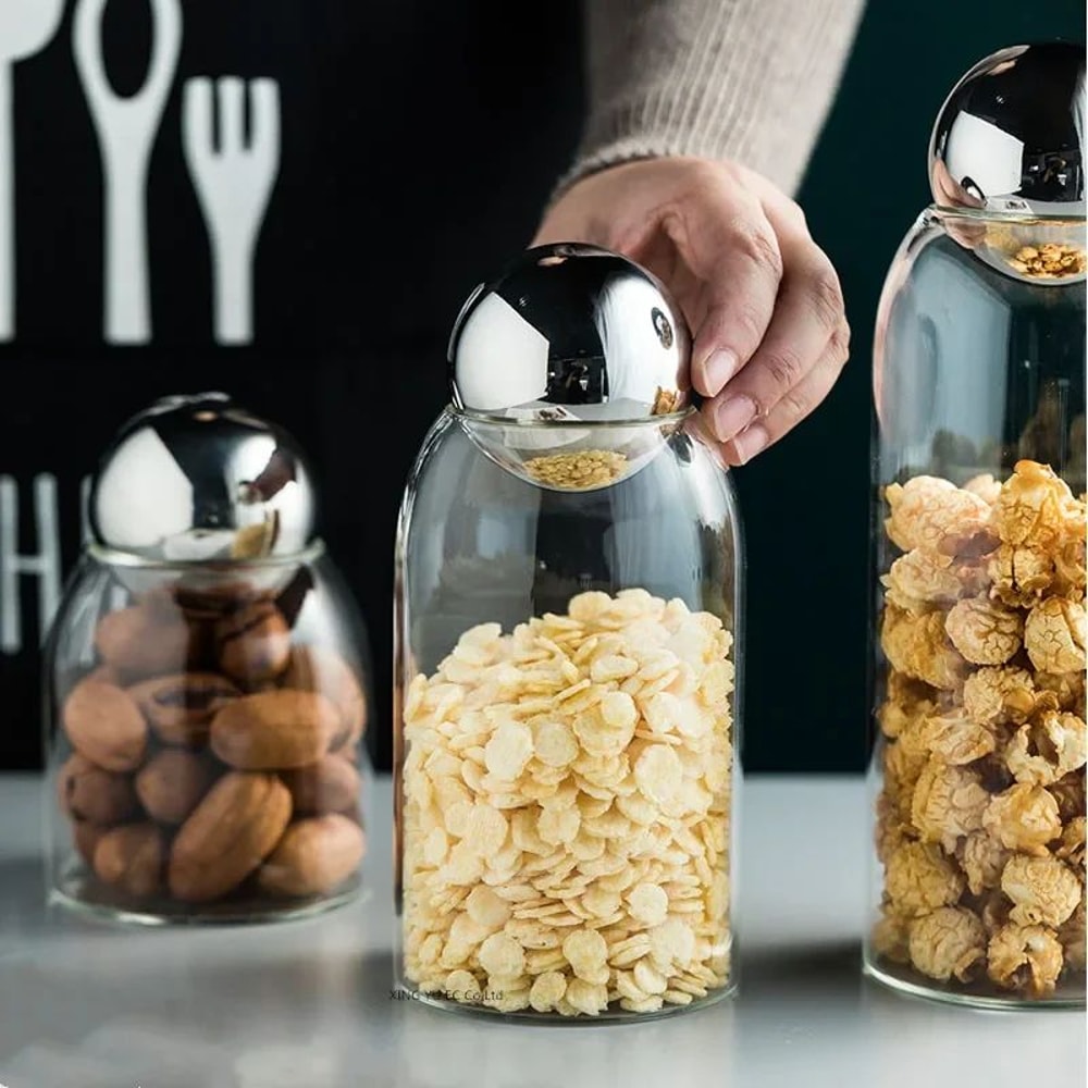 Golden Cork Lid Glass Storage Jar Airtight Kitchen Food Container For Coffee Beans Tea Snacks Home 2