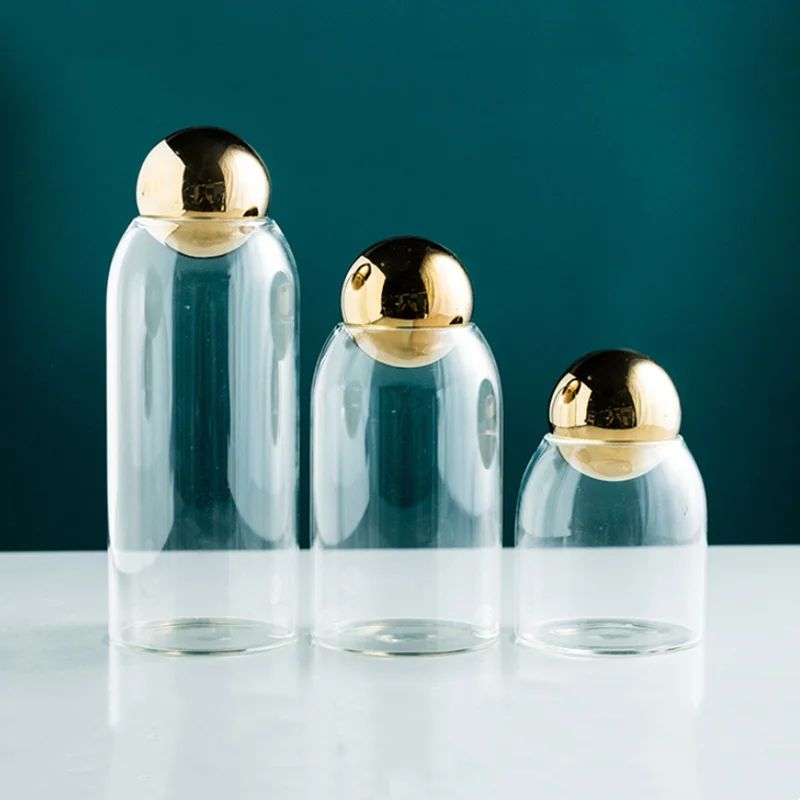 Golden Cork Lid Glass Storage Jar Airtight Kitchen Food Container For Coffee Beans Tea Snacks Home 5