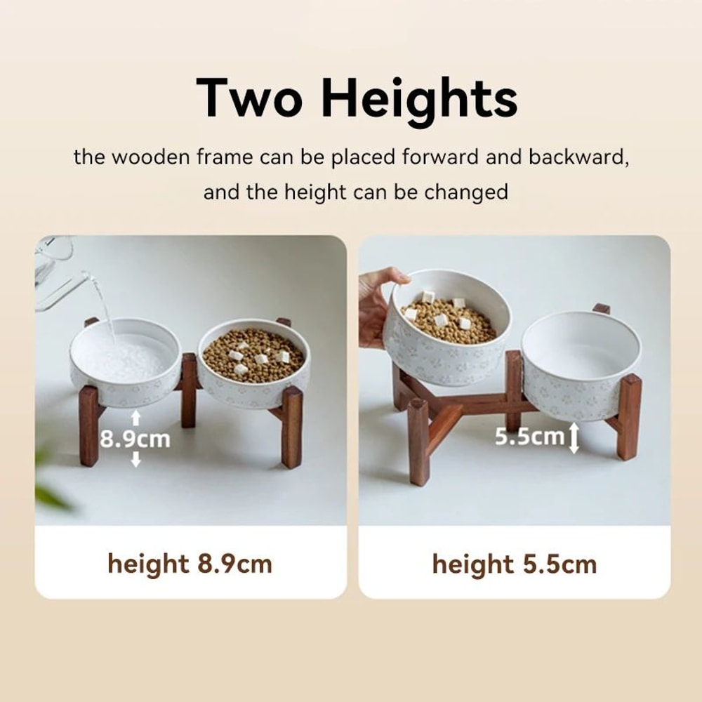 Elevated Ceramic Dog Bowl Set With Wooden Stand AntiSlip Double Food Water Feeder For Medium Large 5