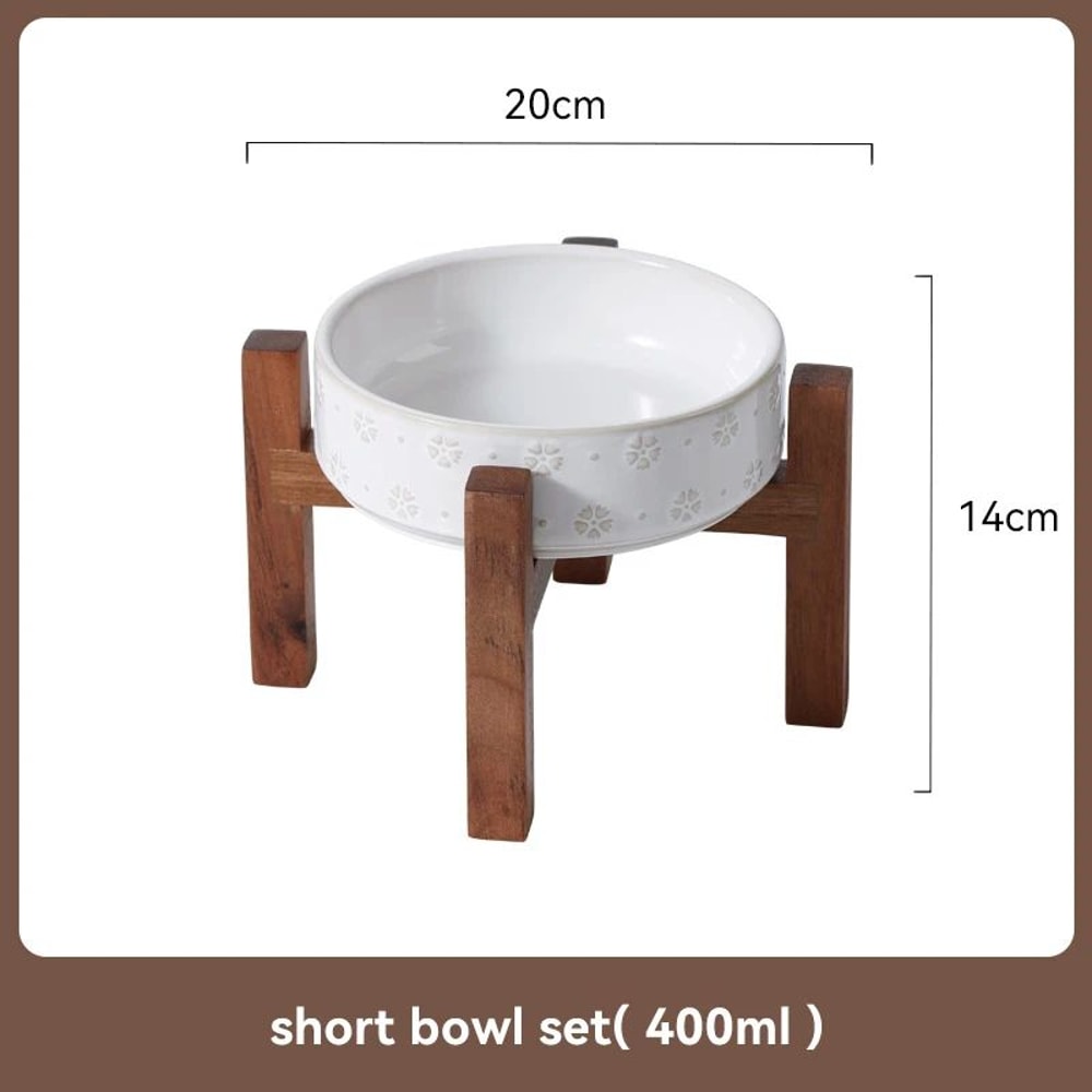 Elevated Ceramic Dog Bowl Set With Wooden Stand AntiSlip Double Food Water Feeder For Medium Large 10