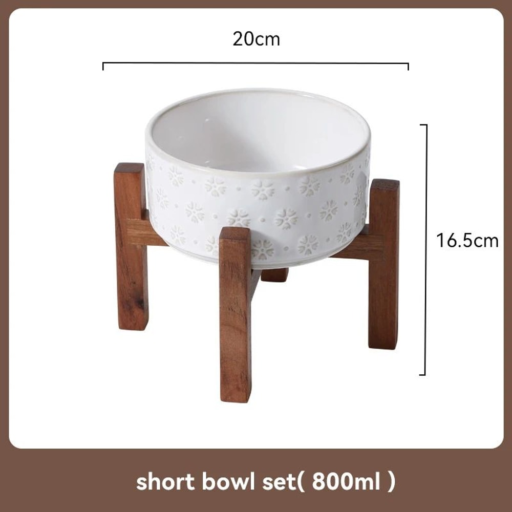 Elevated Ceramic Dog Bowl Set With Wooden Stand AntiSlip Double Food Water Feeder For Medium Large 11